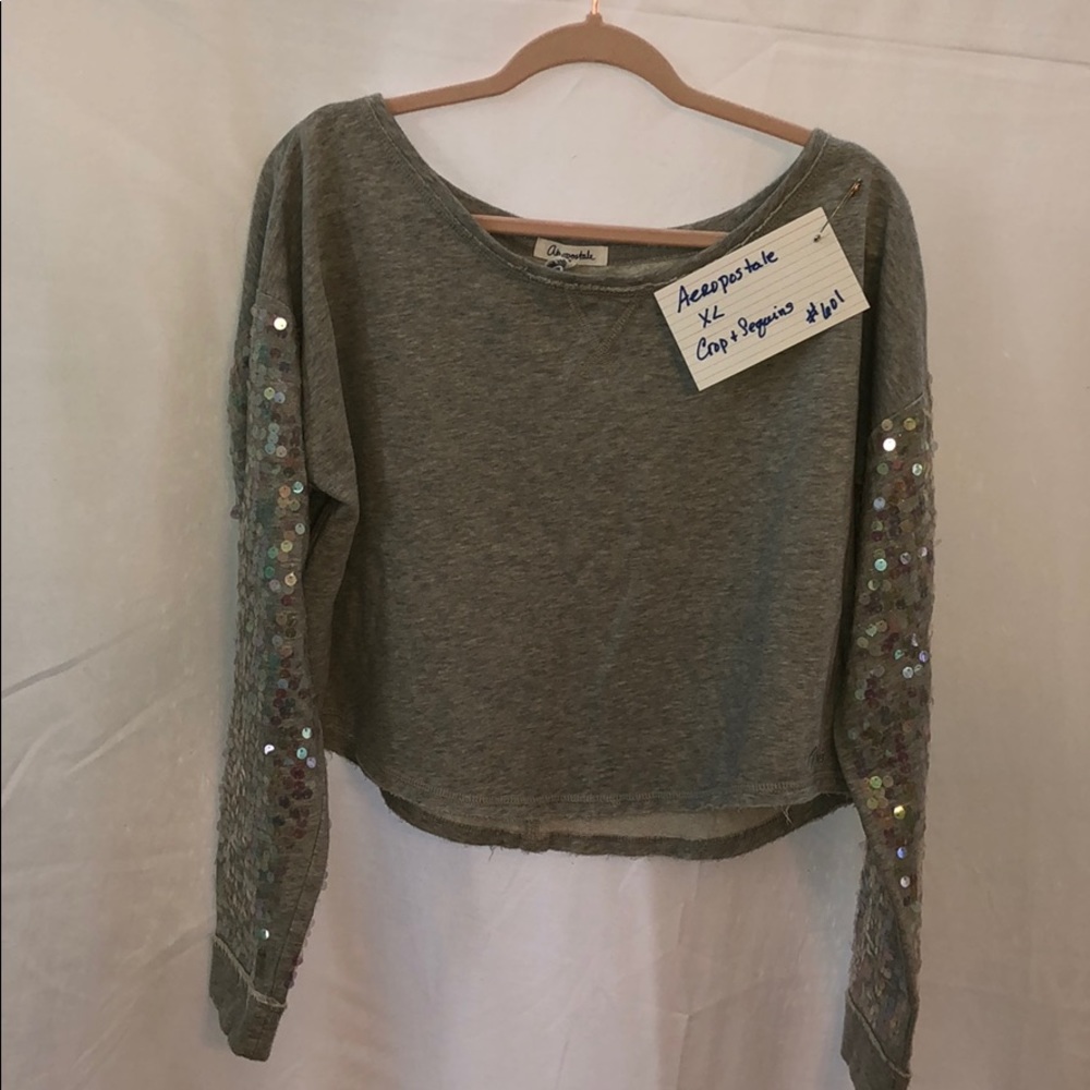 Aeropostale crop with iridescent sequins sleeves